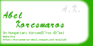 abel korcsmaros business card